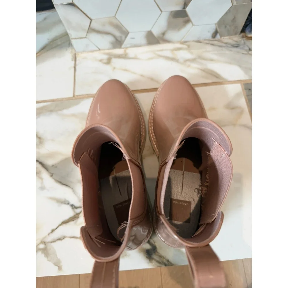 Dolce Vita Rain Boots Womens 9 Pink Glossy Lug Sole Chelsea Stormy Waterproof